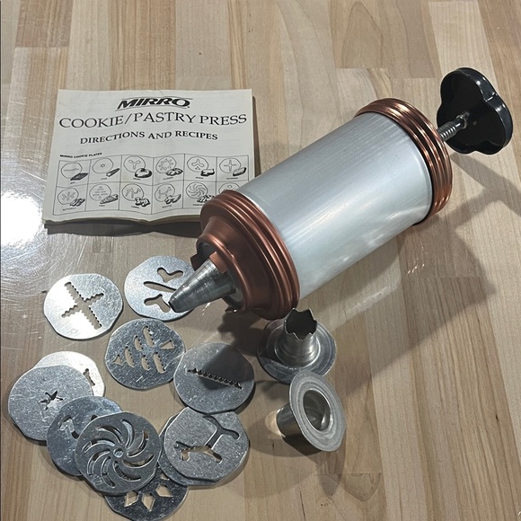 vintage Mirro cookie/pastry pres Silver and Copper Cookie Press bake baking